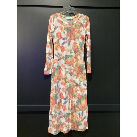 Sonnet James immy floral ribbed Long Sleeve sweater Dress Multicolor long midi S - Picture 2 of 14